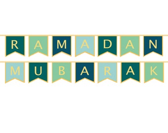 Gold Foil Ramadan Mubarak Letter Bunting - 10 Bunting Flags - PLR 01