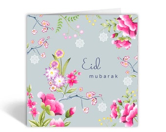 Eid Mubarak Card Blossoms Grey - SK 06
