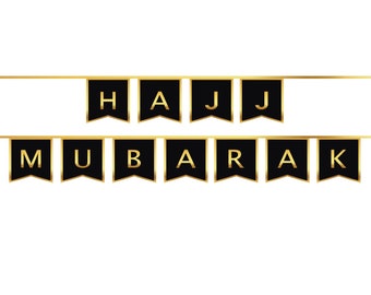 Gold Foil Hajj Mubarak Letter Bunting Black & Gold - 10 Bunting Flags - PLH 01