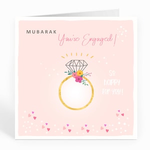 Carte de voeux islamique de fiançailles. Fiançailles Moubarak. Bague en diamant. Rose poudré - FM06