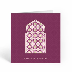 Karta Ramadan Mubarak Burgund, Arabski Łuk, Islamski Geometryczny Zellige - RM 03