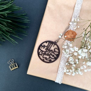 Etiquetas de presente de madeira de luxo Eid Mubarak para embrulho de presente Eid - Conjunto de 4