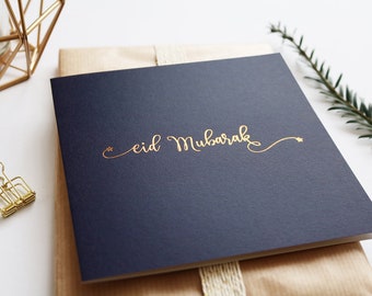 Luxury Eid Mubarak Greeting Card in Navy & Gold Foiled - RC 07