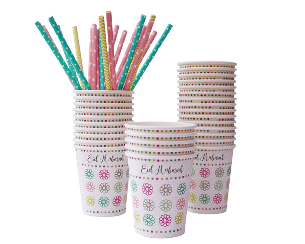 Pack of 5 Eid Mubarak Paper Cups - Eid Party Celebration Eid Tableware ...