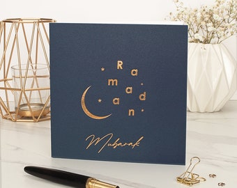 Luxury Ramadan Mubarak Gold Foil Greeting Card Navy Blue - RC 21