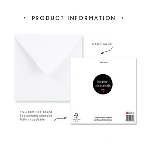 Peut inclure: Une carte blanche avec le texte "islamic moments" en noir avec un c&oelig;ur rose. La carte est fabriqu&eacute;e &agrave; partir de carton provenant de sources durables et enti&egrave;rement recyclable.