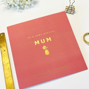 Tarjeta de felicitación islámica para mamá, madre, Ammi, con du'a en rosa coral y lámina dorada - RC 49
