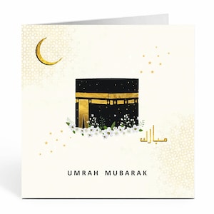 Umrah Mubarak Grußkarte | Kaaba Blumen | Creme, Schwarz & Gold - UM 08
