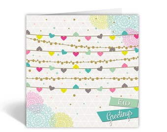 Modern Heart Bunting Eid Mubarak Greeting Card - IR08