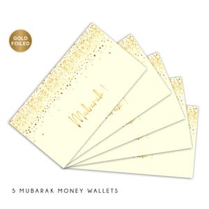 Lot de 5 enveloppes pour billets MUBARAK | Feuille d'or | Portefeuilles | Cartes-cadeaux | Crème | Ivoire | Or - MW GF 07