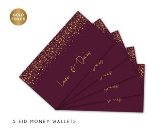 Multipack Of 5 Love & Du'as Money Envelopes, Gold Foiled, Eidi Wallets, Gift Cards, Burgundy, Gold - MW GF03