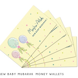 Multipack von 5 Masha'Allah New Baby Mubarak Geld Umschläge | Geldbeutel | Geschenkkarten - MW NB