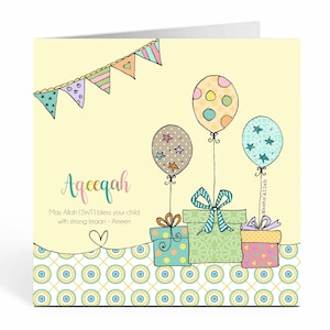 Aqeeqah Mubarak-kaart.  Islamitische nieuwe babykaart. Aqeeqa-feest. Aqiqah - BB03
