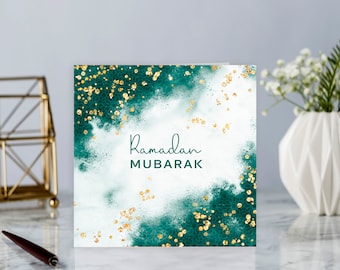 Ramadan Mubarak Card in Emerald Green and Gold - RM 01