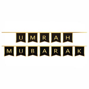 Gold Foil Umrah Mubarak Letter Bunting Black & Gold - 12 Bunting Flags - PLU 01