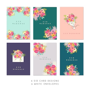 Multipack van 6 Eid Mubarak-kaartontwerpen | Eid-wenskaarten | Bloemen | Fluer - MP FL