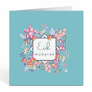 Eid Mubarak-kaart met bloesems in blauwgroen - SK 05