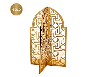 3D Laser Cut Mosque Kit In Gold, Arabic Arch, Masjid, Ramadan, Eid Decorations