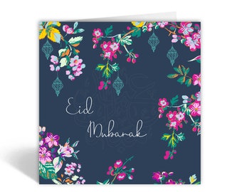 Eid Mubarak Card Blossoms Navy - SK 03