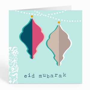 Eid Mubarak-lyktor och kalligrafikort i akvarell och rosa - DM 02
