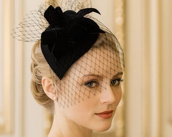 Shonda Fascinator, Black, Jewel-encrusted, velvet lined headband, One of a Kind! Elegant Black Fascinator: Velvet Band & Jewel Brooch  main image 4
