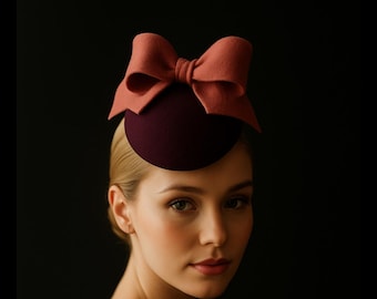 Purple Felt Fascinator: Pink Bow, Elegant Wedding Hat