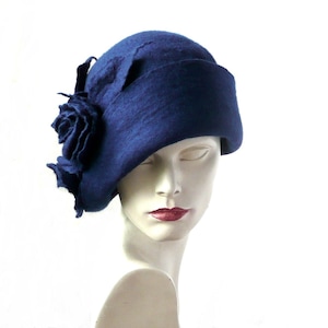 Navy blue felt Hat,Navy blue Felted Hat,Cloche Hat, 1920 Hat,Art Hat, Cloche hat,Millinery cloche,Millinery hat,Unique Hat, Felt hat