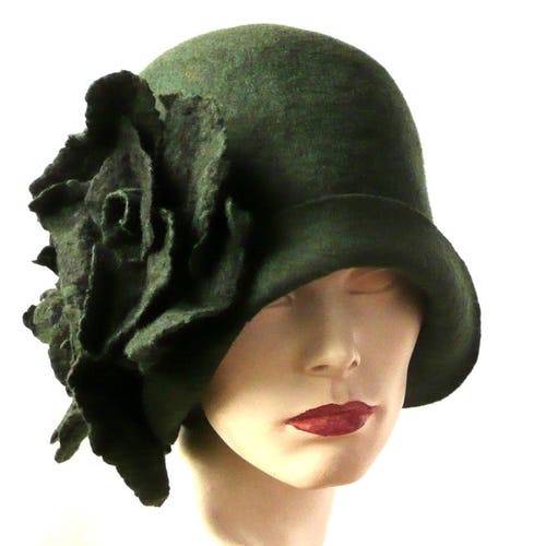 Green Felted Hats Felt Hats Cloche Hat Flapper 1920 Hat Green - Etsy