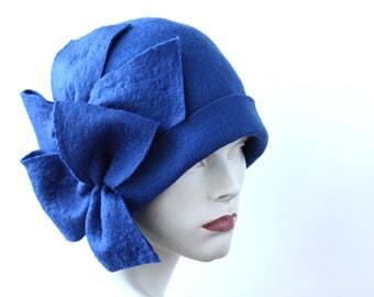 Blue felt hat, felt Cloche,Cloche hat, felted hat,1920 Hat Art,Blue hat,Cloche,Victorian hat, 1920's hat,Women's hat, Downton Abbey hats