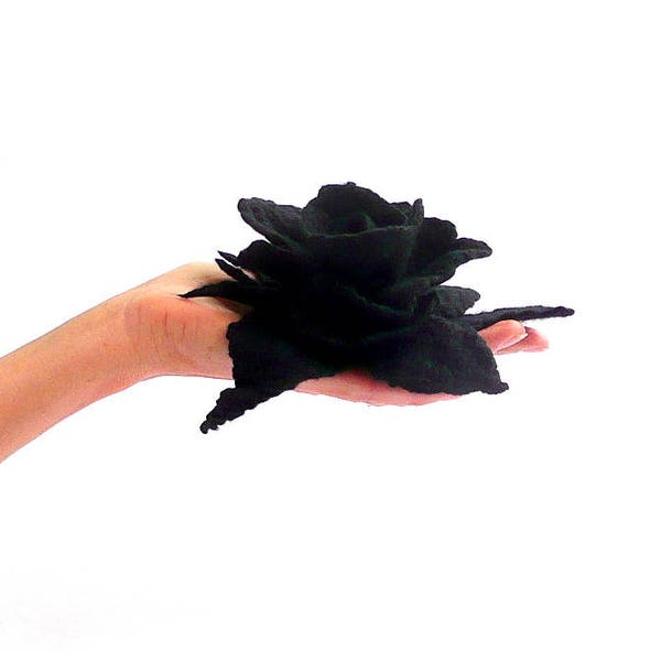 Black Felted Brooch, Felt Brooch, Felt Flower Brooch, Felted Flower Brooch, Felt Flower, Felt Jewelry,Felt Flowers,Gift For Her,Black Flower