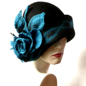 Black Felt Hat felted hat Cloche Hat 1920 Hat Art Hat Cloche Victorian 1920&#39;s  Wool Women&#39;s hat felt hats felted hats black felt hat