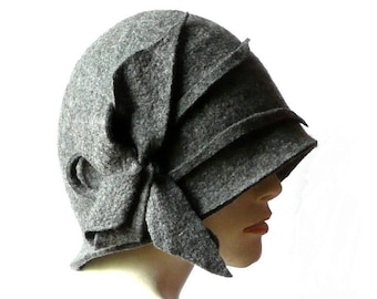 Grey Felted  Hat felt hat Cloche Hat Fapper 1920 Hat Art  Gray Hat Cloche Victorian 1920's  Wool Women's hat