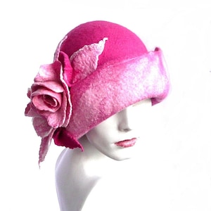 Pink hat felt Cloche hat felted hat Hat  1920 Hat Art Pink Hat Cloche Victorian 1920's Women's hat roses Downton Abbey hats