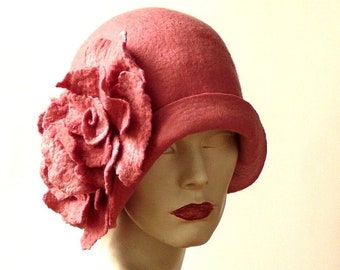 Pink Felt Hat Felt Hats Cloche Hat 