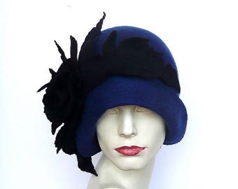 Blue Felted  Hat, felt hat ,Cloche Hat, 1920 Hat, Art hat, Blue Hat, Cloche Hat,1920's Hat,   Women's hat, felt hats, felted hats