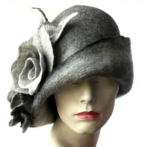 Grey Felted Hat Felt Hat Cloche Hat Fapper 1920 Hat Art Gray - Etsy