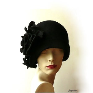 Black cloche hat Felted  Hat felt hat Cloche Hat 1920 Hat Art Black Hat Cloche Victorian 1920's  Wool Women's hat Jazz Age