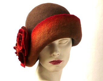 Handmade Brown Felted Cloche Hat: Victorian Wool, Art Deco Style