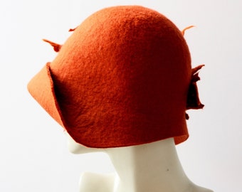 Rust Merino Wool Felt Cloche Hat, Art Deco Style - Etsy display picture 2