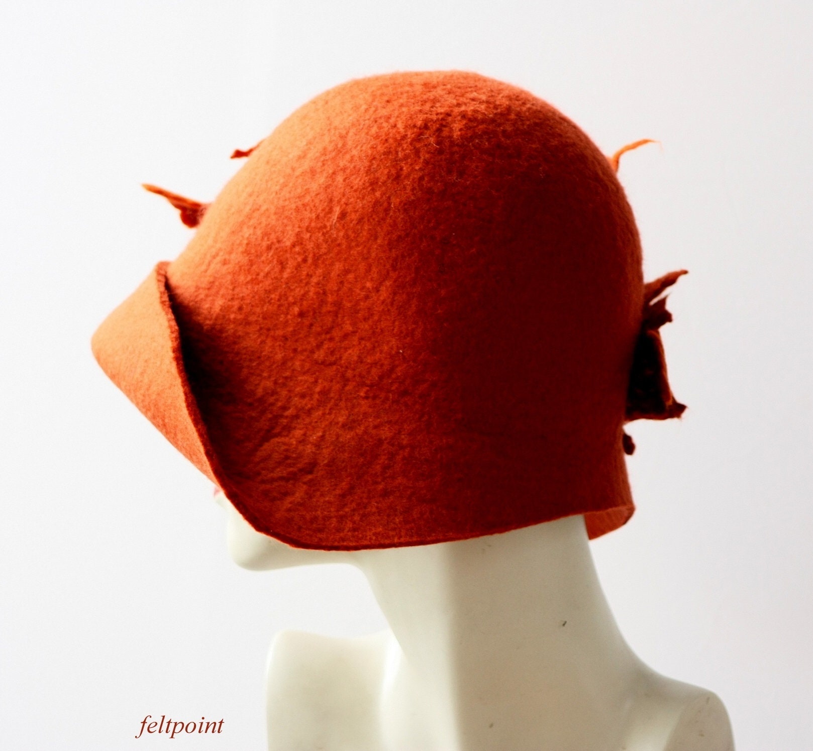 Rust Merino Wool Felt Cloche Hat, Art Deco Style - Etsy display picture 1