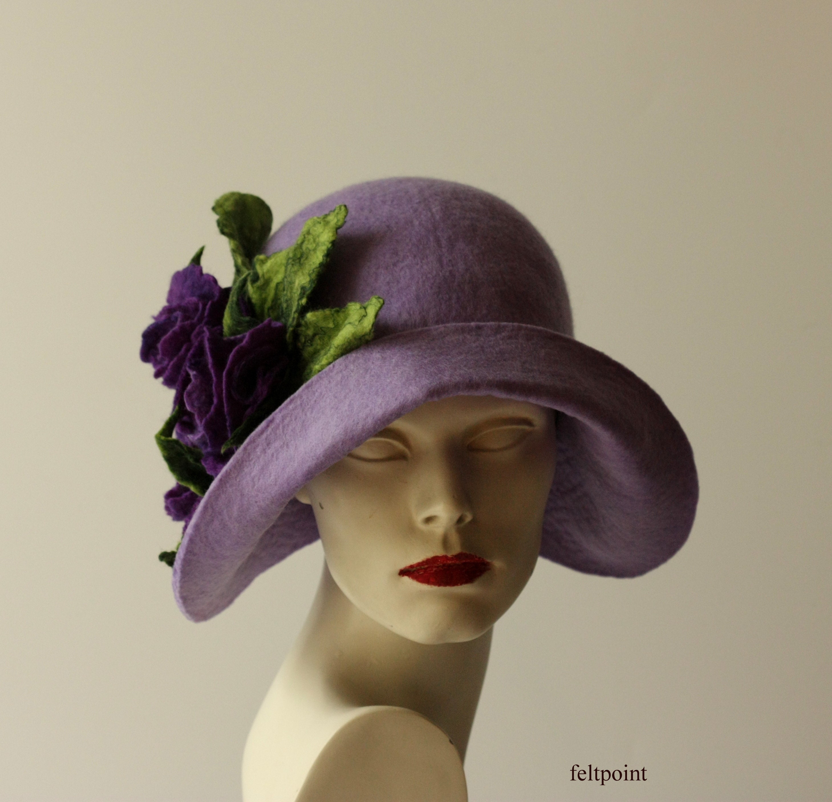 Lavender Cloche Hat Women, Purple Felt Hat, 1920s Vintage  display picture 3