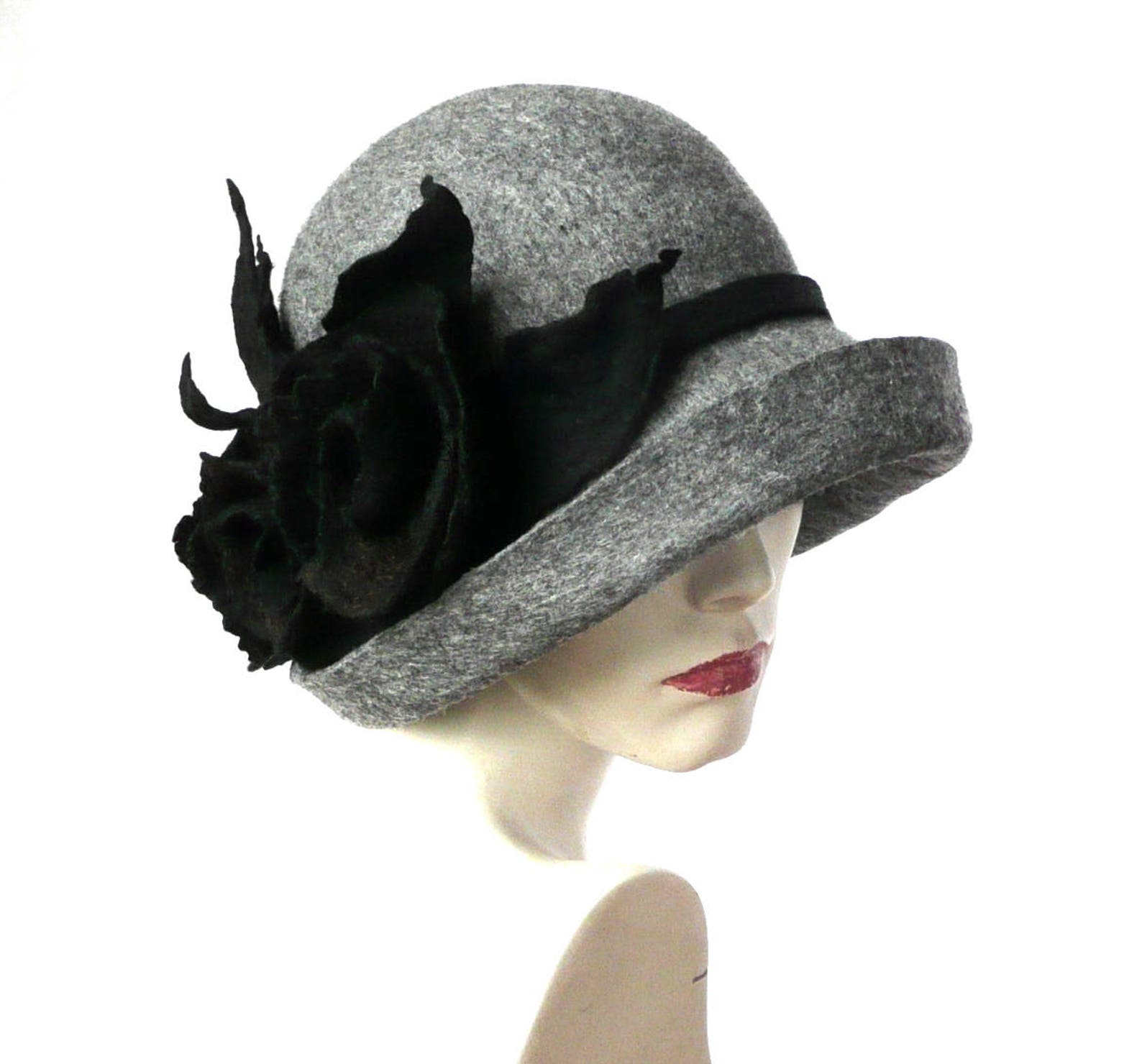 Grey Felted Hat Felt Hat Cloche Hat Fapper 1920 Hat Art Gray - Etsy