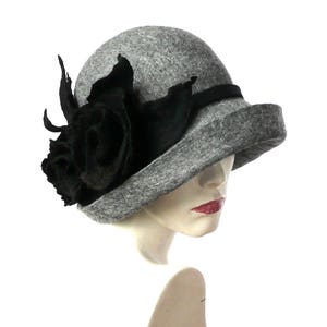 Grey Felted  Hat felt hat Cloche Hat Fapper 1920 Hat Art  Gray Hat Cloche Victorian 1920's  Wool Women's hat