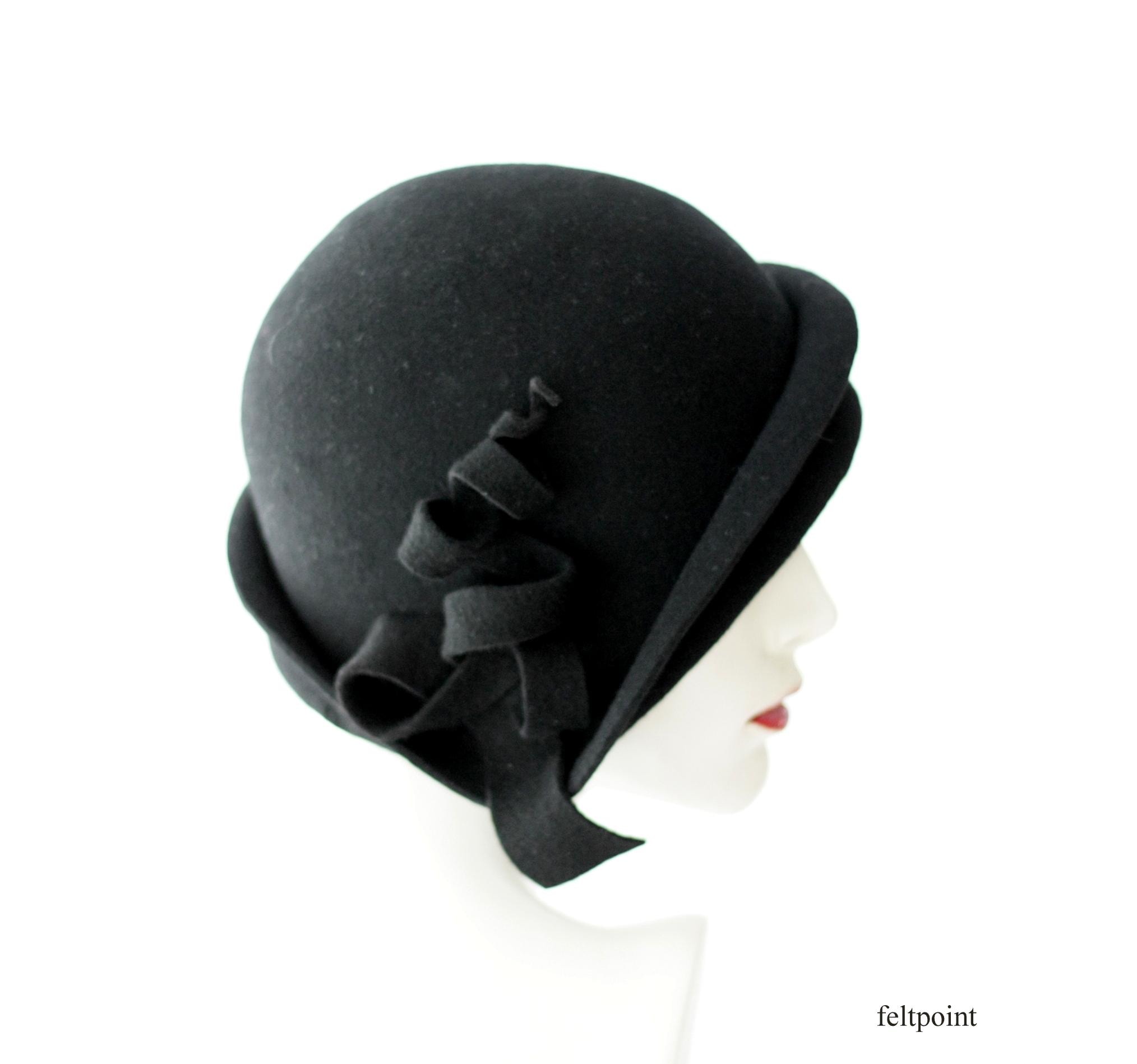 Black Cloche Hat Women, Funeral Hat, Elegant Church Hat, Felt Hat for ...