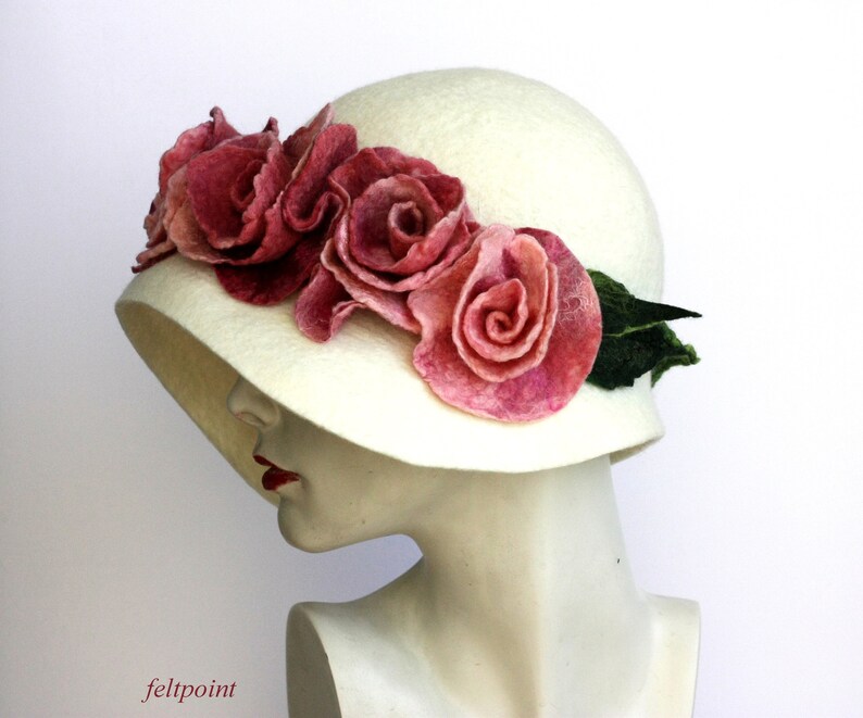 White Felted Hat Felt Hats Women's Hat Cloche Hats Felted Etsy