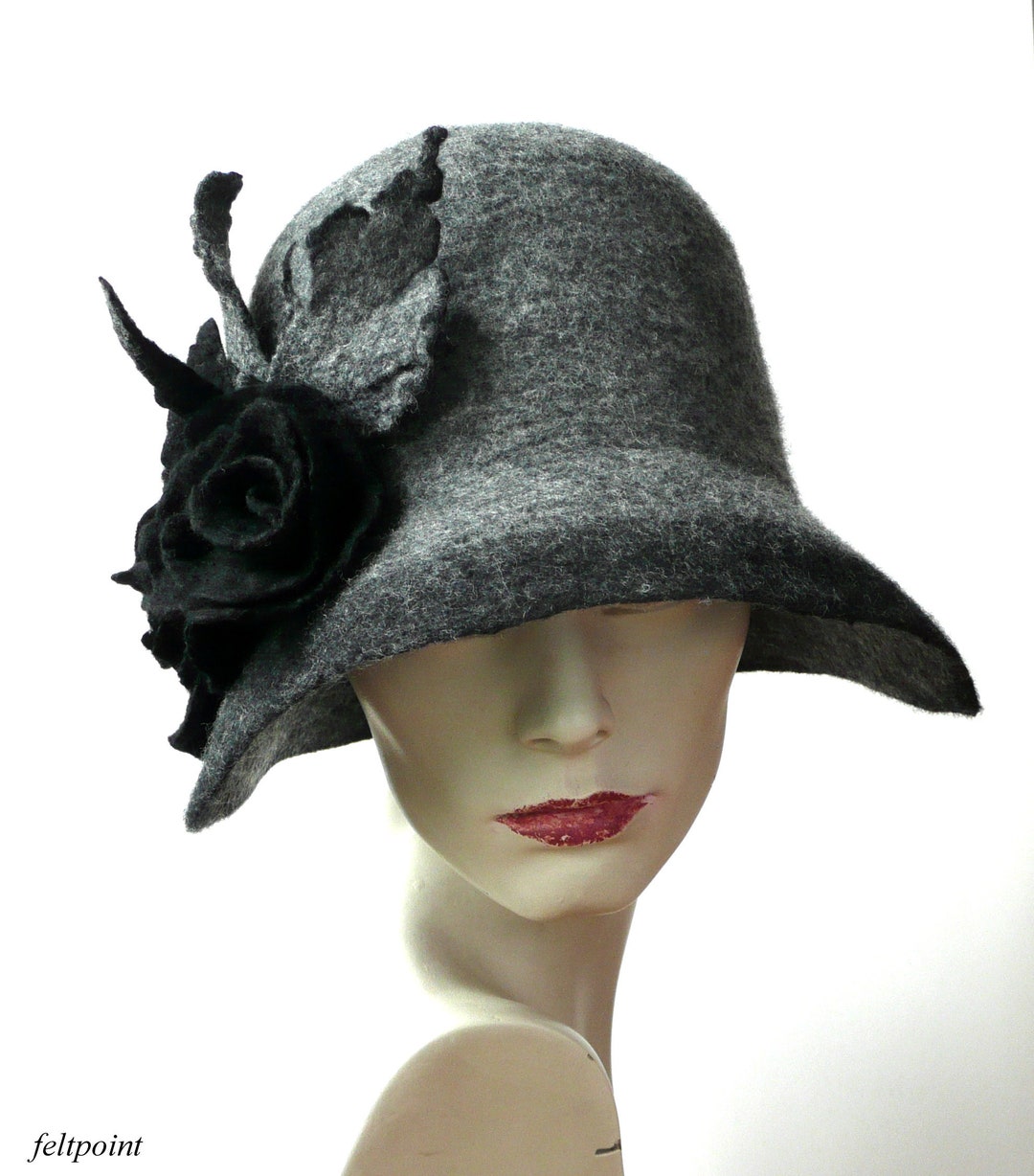 Gray Felted Hat Felt Hats Women's Hat Cloche Hats Felted Hats, 1920s Ha ...