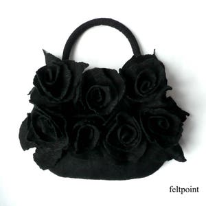 Black Felt bag, Felted bag, felted handbag, Felt Bags, Black Bag, Felt Purse,flower bag handbag art wet felted bag boho roses,Black Felt Bag