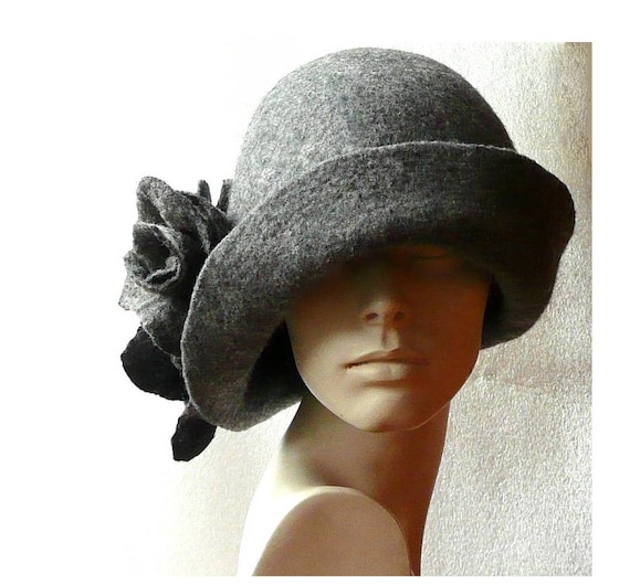 Gray Felted hat felt hats Women's hat Cloche Hats felted Etsy
