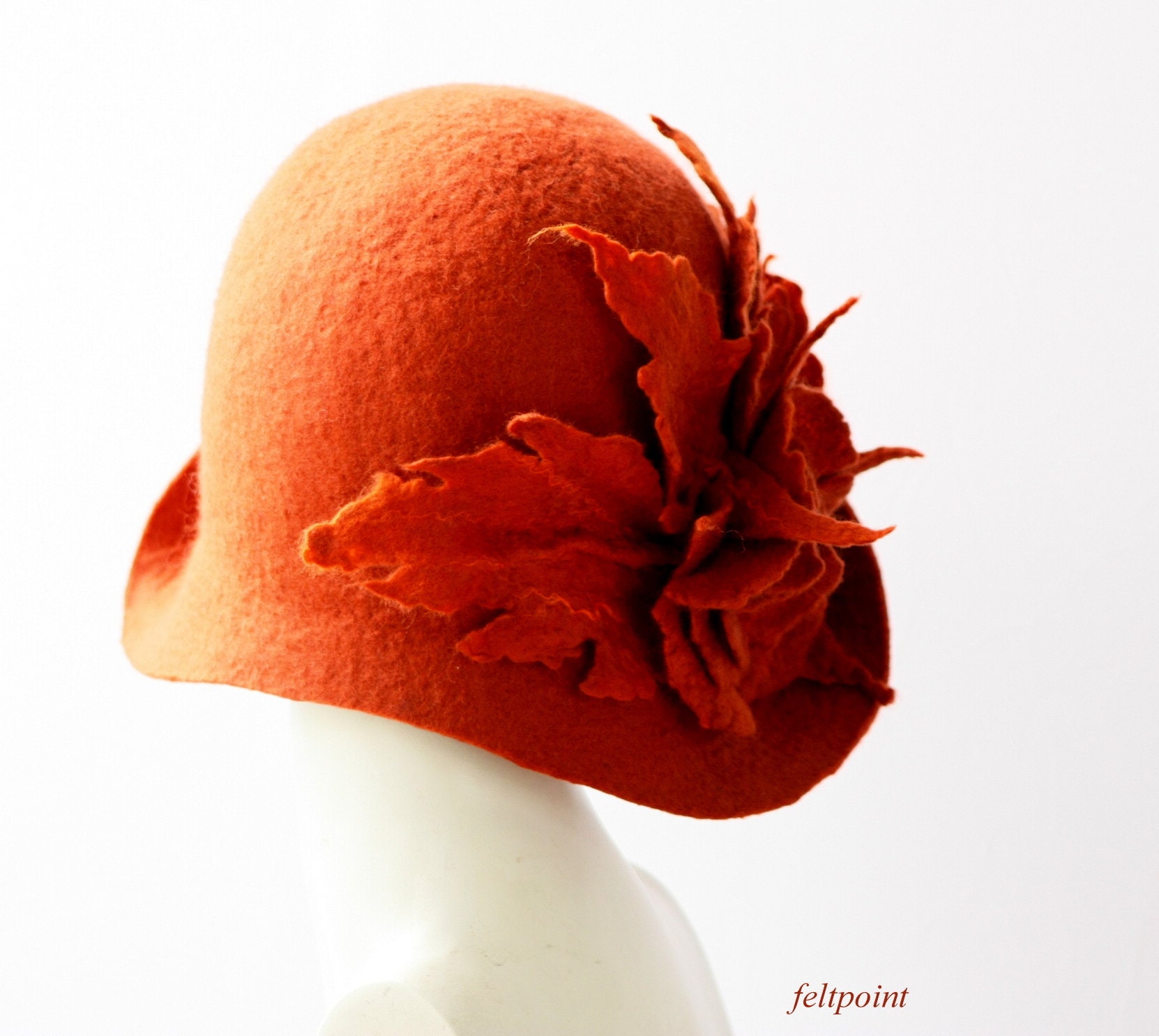 Rust Merino Wool Felt Cloche Hat, Art Deco Style - Etsy display picture 3