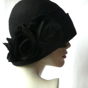 Black Felt Hat, Felt Hats, Black Cloche Hat, Hat, 1920 Hat, Art, Black ...